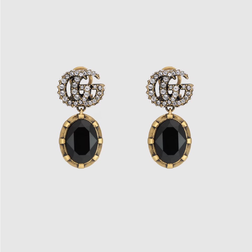 Gucci Black and Gold Marmont Crystal Earrings